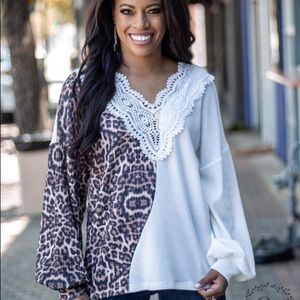 Leopard & Lace Waffle Knit Top